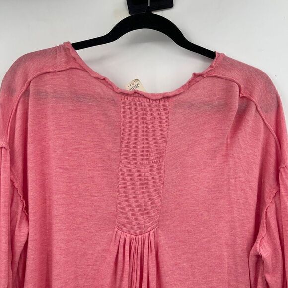 We The Free Women's Long Sleeve V-Neck Tasseled Necktie Flowy Pink Top Size S - Picture 7 of 7